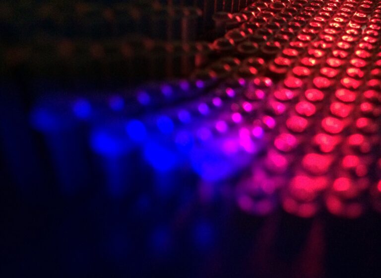 Visualizing data & cyber security concept with colorful futuristic depth of field view